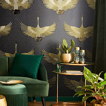 Galerie Wallcoverings Product Code 34532 - Kumano Wallpaper Collection - Black, Gold Colours -  
